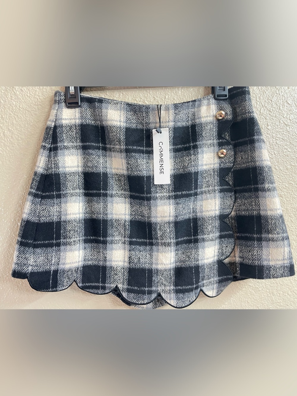 Commense Women’s Checkered Scallop Trim Skirt/skort black/grey/cream Size M - Picture 5 of 16